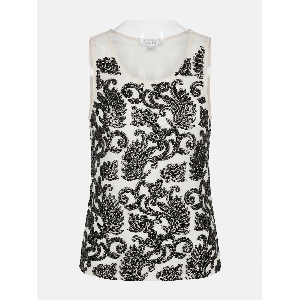 LIU JO Tank Top Womens White Black Beaded Baroque Scroll Art Deco